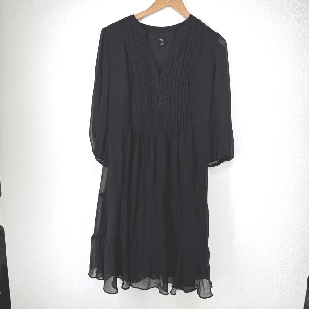 Vtg JBS Tiered Sheer Balloon Sleeve Midi Dress Women Size 6 Pintuck Pleated Goth